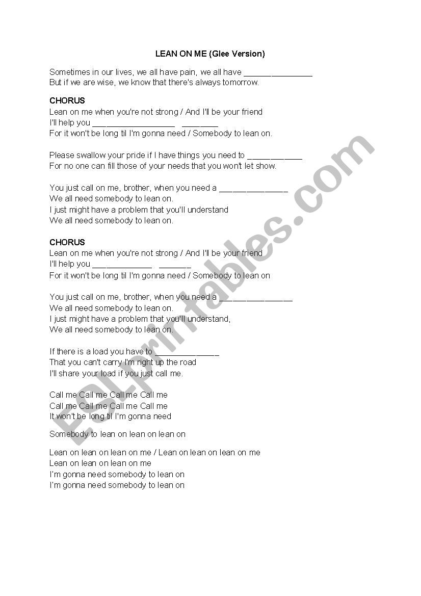 lean on me lyrics pdf