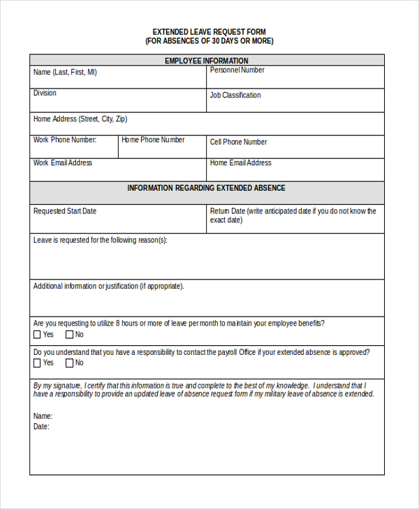 leave application form format for employee